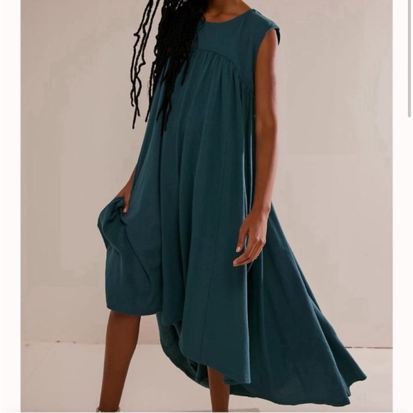 Free People Madelyn Midi Oversized Dress W/Pockets in Mediterranean Sz S NWOT - Picture 3 of 9